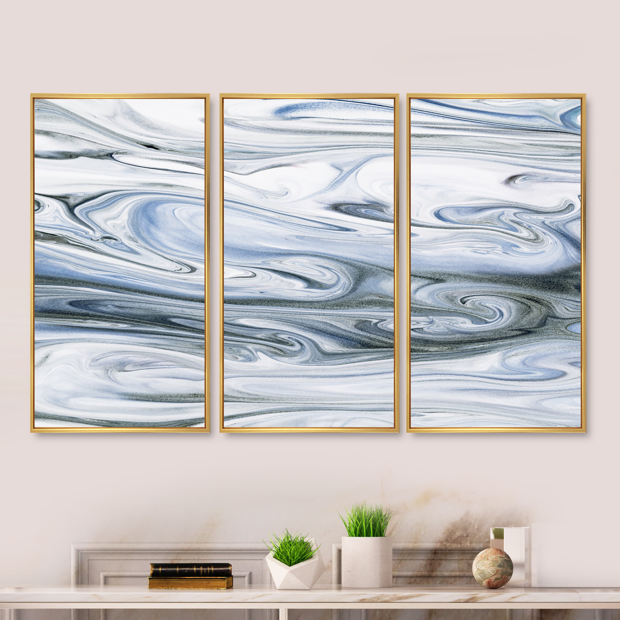 Wrought Studio Grey White And Blue Liquid Marble Art Universe Modern